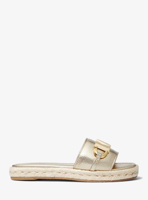 Damske Slapky Michael Kors Izzy Logo Embellished Metallic Faux Leather Zlate - Topanky Michael Kors Levně | IBKLQ-9632